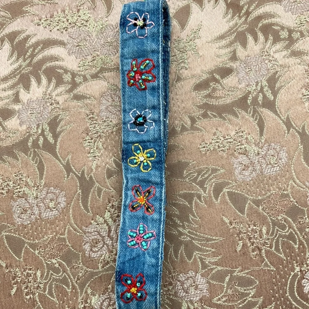 NEW hand sewn upcycle denim beaded belt